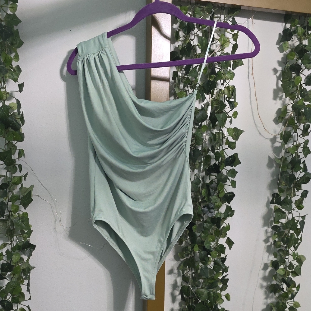 Zara Mint Green One-Shoulder Top